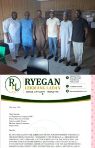 Ryegan Lekmang Ladan Officially Submits Petition at APC State Secretariat